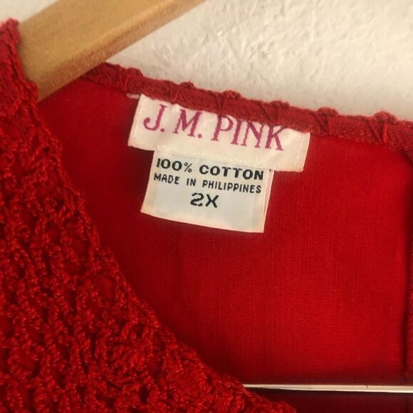 J.M Pink Red Sleeveless Crochet detail Blouse size  2X - Picture 5 of 8